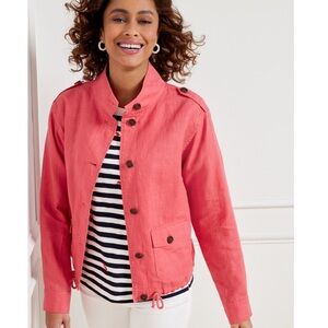 Talbots Washed Pink Linen Button Front Jacket